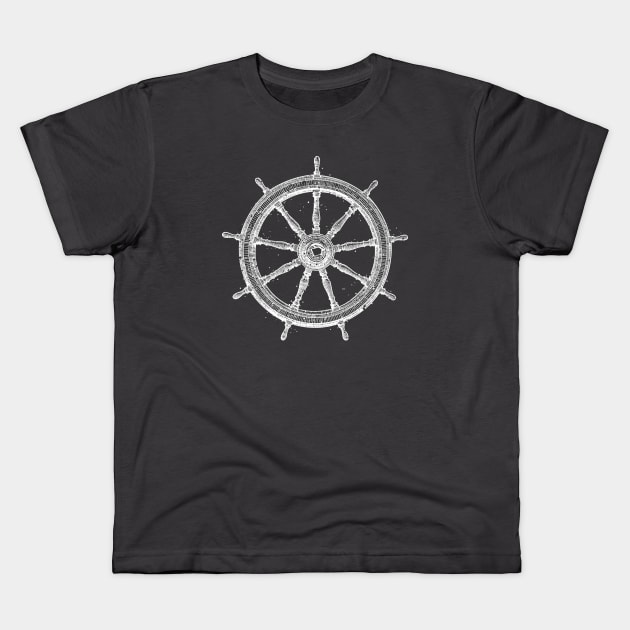 Old boat steering wheel Kids T-Shirt by StefanAlfonso